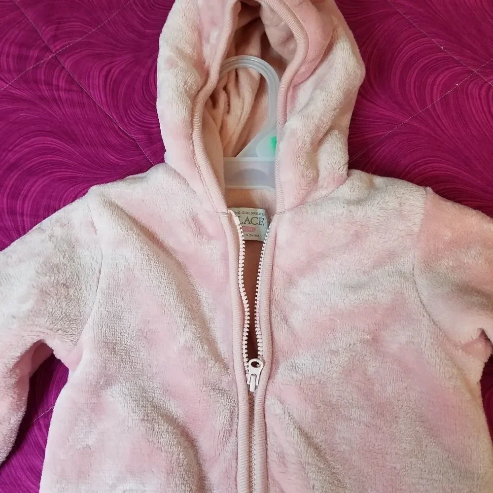 Children's Place pink teddy bear fuzzy one piece 6-9 months